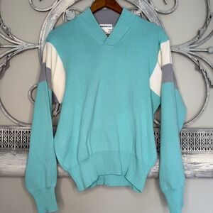 Obermeyer Sarah Vintage 80s Teal Colorblock Wool Blend Ski Sweater Womens L EUC